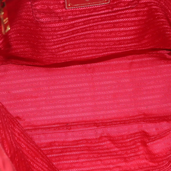 PRADA Tote Bag Nylon Red Gold Auth fm4463