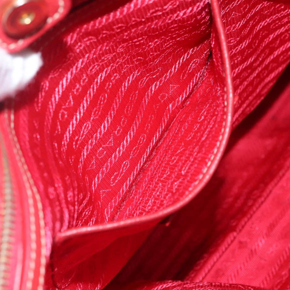 PRADA Tote Bag Nylon Red Gold Auth fm4463