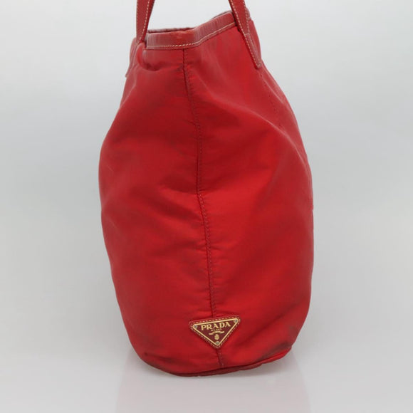 PRADA Tote Bag Nylon Red Gold Auth fm4463
