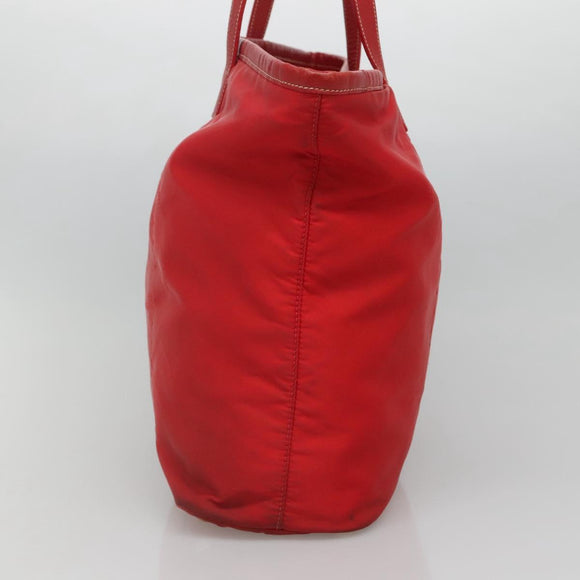 PRADA Tote Bag Nylon Red Gold Auth fm4463