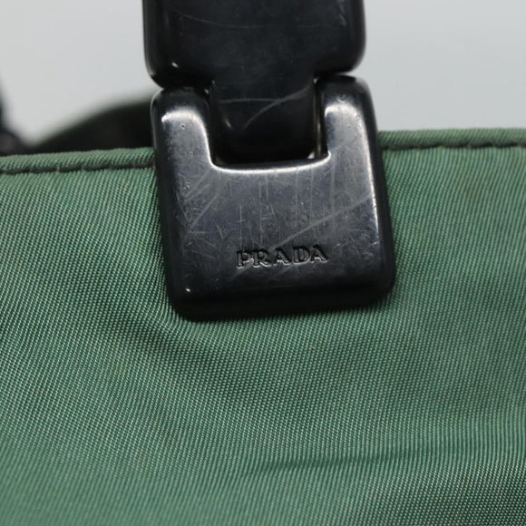 PRADA Hand Bag Nylon Plastic Green Black Silver Auth fm4464