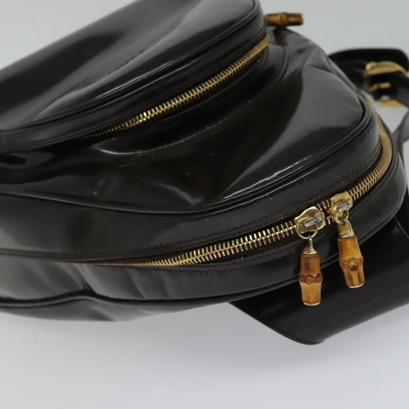 GUCCI Shoulder Bag Patent leather Brown Gold 003 3444 0027 Auth fm4465