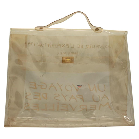 HERMES Vinyl Kelly Hand Bag Vinyl Clear Auth fm4479