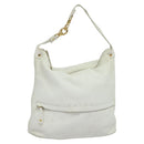 CELINE Shoulder Bag Leather White Auth fm4520-1