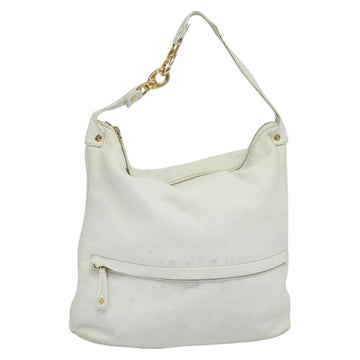 CELINE Shoulder Bag Leather White Auth fm4520