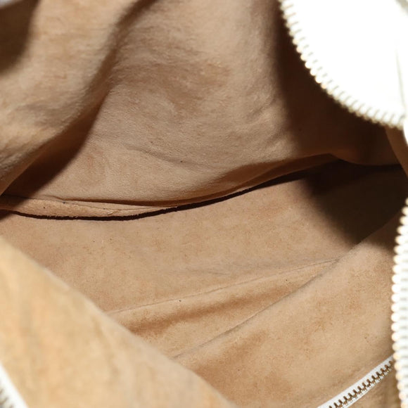 CELINE Shoulder Bag Leather White Auth fm4520