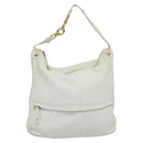 CELINE Shoulder Bag Leather White Auth fm4520-2
