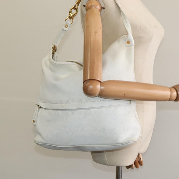 CELINE Shoulder Bag Leather White Auth fm4520