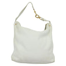 CELINE Shoulder Bag Leather White Auth fm4520-3