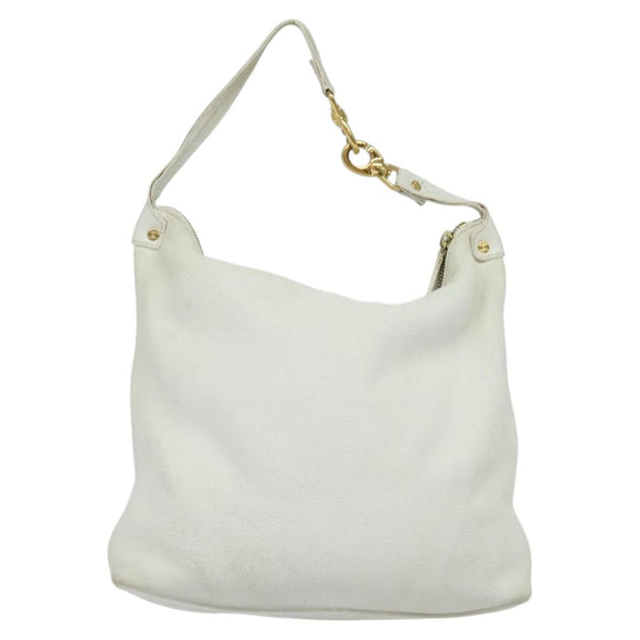 CELINE Shoulder Bag Leather White Auth fm4520