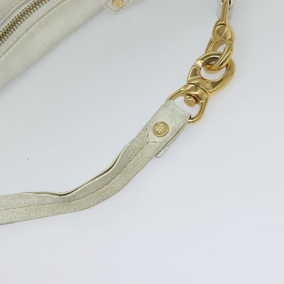 CELINE Shoulder Bag Leather White Auth fm4520