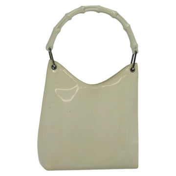 GUCCI Bamboo Shoulder Bag Patent leather Beige 001 2058 3007 Auth fm4523