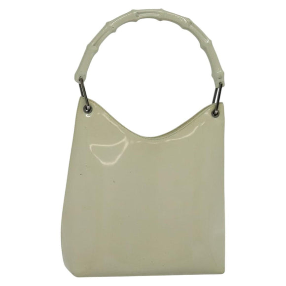 GUCCI Bamboo Shoulder Bag Patent leather Beige 001 2058 3007 Auth fm4523