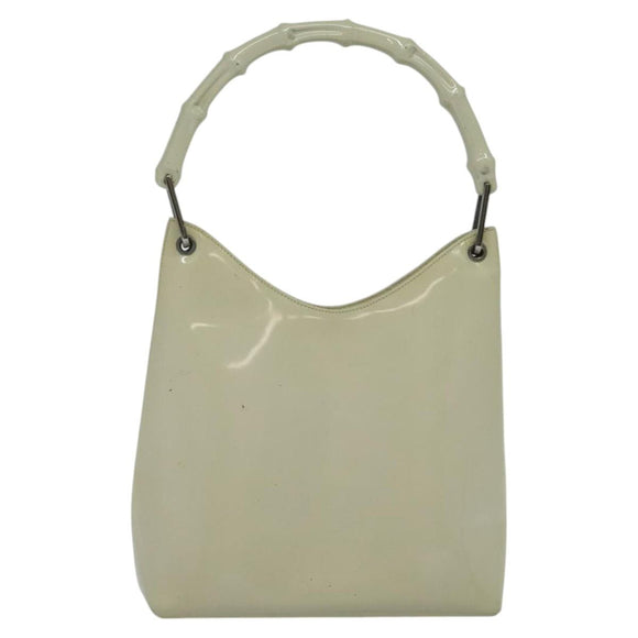 GUCCI Bamboo Shoulder Bag Patent leather Beige 001 2058 3007 Auth fm4523