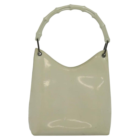 GUCCI Bamboo Shoulder Bag Patent leather Beige 001 2058 3007 Auth fm4523