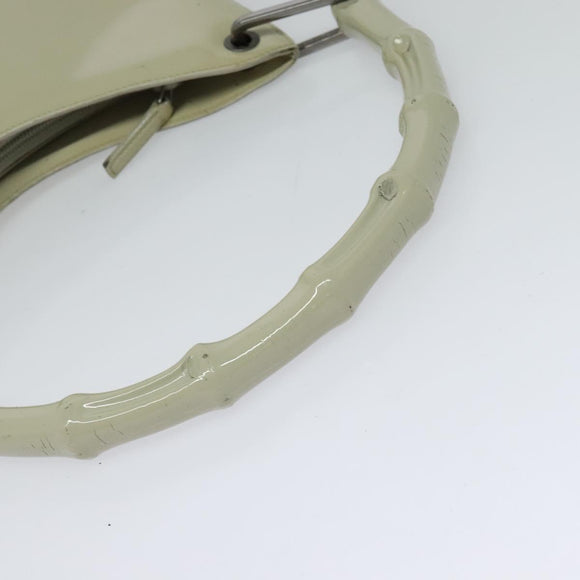 GUCCI Bamboo Shoulder Bag Patent leather Beige 001 2058 3007 Auth fm4523