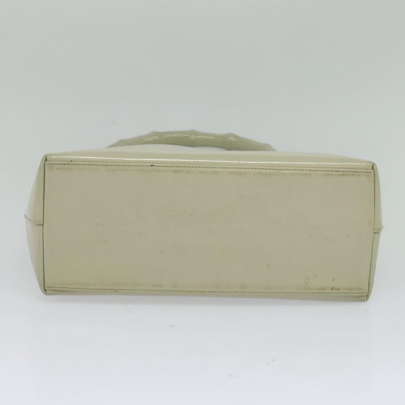 GUCCI Bamboo Shoulder Bag Patent leather Beige 001 2058 3007 Auth fm4523