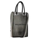 BALENCIAGA Shopping Phone Holder Shoulder Bag Leather Silver Auth fm4541-1
