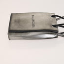 BALENCIAGA Shopping Phone Holder Shoulder Bag Leather Silver Auth fm4541-3