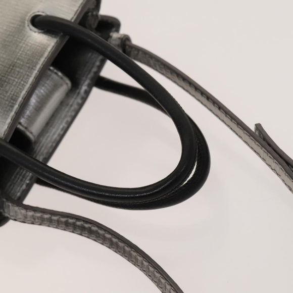 BALENCIAGA Shopping Phone Holder Shoulder Bag Leather Silver Auth fm4541