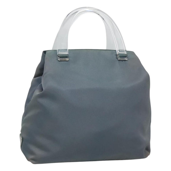 PRADA Hand Bag Nylon plastic Light Blue Silver clear Auth fm4546