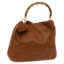 GUCCI Bamboo Shoulder Bag Leather Brown Gold 001 14 1577 Auth fm4551-1