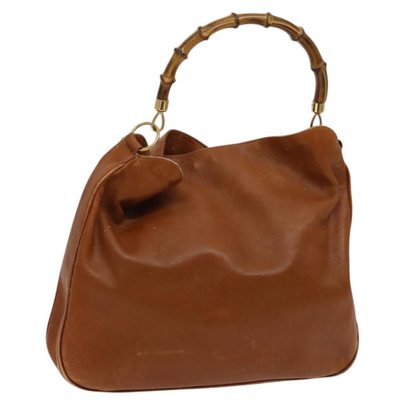 GUCCI Bamboo Shoulder Bag Leather Brown Gold 001 14 1577 Auth fm4551