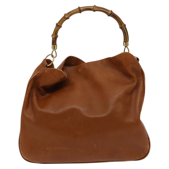 GUCCI Bamboo Shoulder Bag Leather Brown Gold 001 14 1577 Auth fm4551