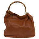 GUCCI Bamboo Shoulder Bag Leather Brown Gold 001 14 1577 Auth fm4551-2