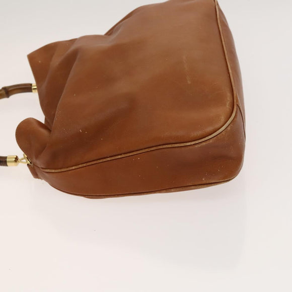 GUCCI Bamboo Shoulder Bag Leather Brown Gold 001 14 1577 Auth fm4551