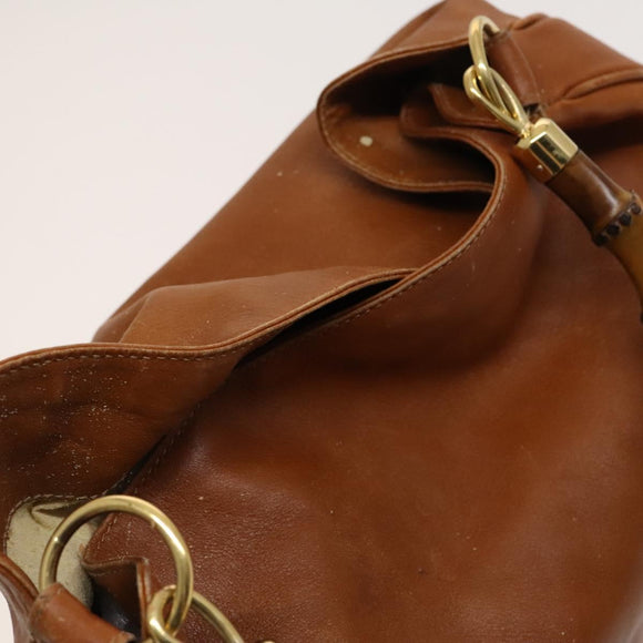 GUCCI Bamboo Shoulder Bag Leather Brown Gold 001 14 1577 Auth fm4551
