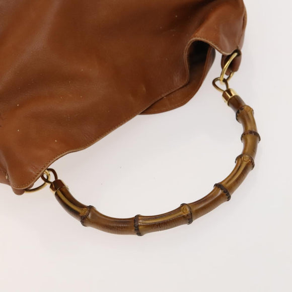 GUCCI Bamboo Shoulder Bag Leather Brown Gold 001 14 1577 Auth fm4551