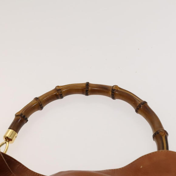 GUCCI Bamboo Shoulder Bag Leather Brown Gold 001 14 1577 Auth fm4551