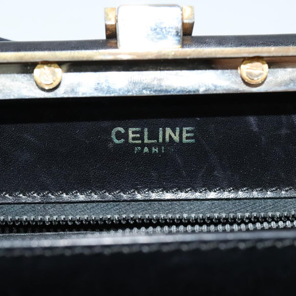 CELINE Shoulder Bag Leather Black Gold Auth fm4568