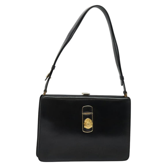 CELINE Shoulder Bag Leather Black Gold Auth fm4568