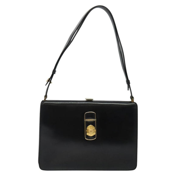 CELINE Shoulder Bag Leather Black Gold Auth fm4568