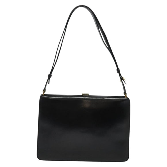 CELINE Shoulder Bag Leather Black Gold Auth fm4568