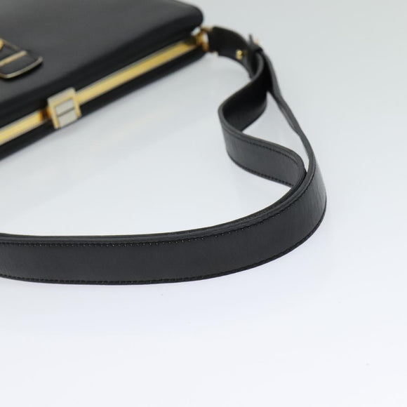 CELINE Shoulder Bag Leather Black Gold Auth fm4568