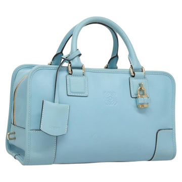 LOEWE Anagram Amazona 28 Hand Bag Leather Light Blue Gold Auth fm4572