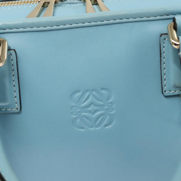 LOEWE Anagram Amazona 28 Hand Bag Leather Light Blue Gold Auth fm4572
