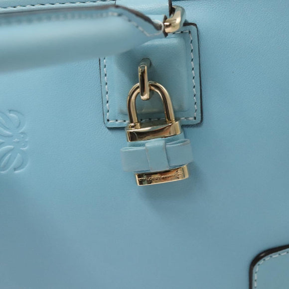 LOEWE Anagram Amazona 28 Hand Bag Leather Light Blue Gold Auth fm4572