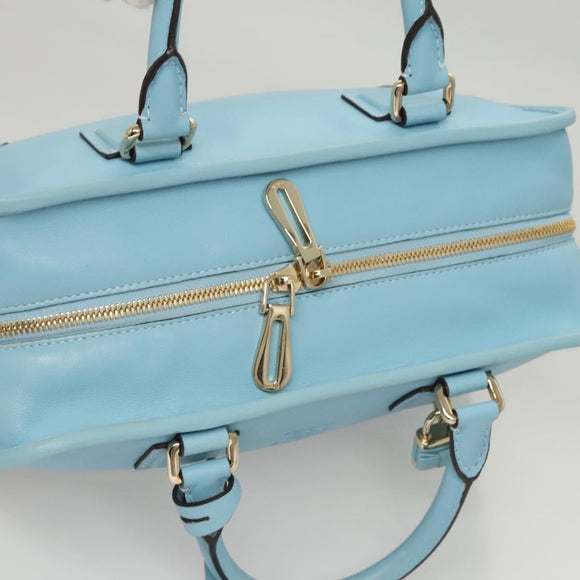 LOEWE Anagram Amazona 28 Hand Bag Leather Light Blue Gold Auth fm4572