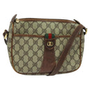 GUCCI GG Supreme Web Sherry Line Schoudertas PVC Leer Beige Goud Auth fm4588-1