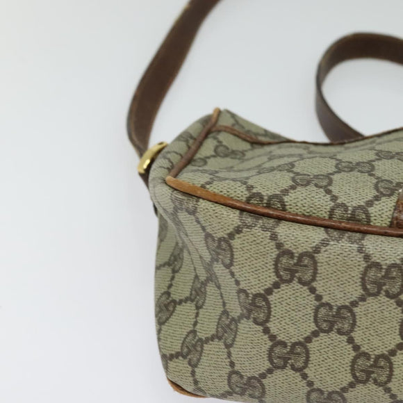 GUCCI GG Supreme Web Sherry Line Schoudertas PVC Leer Beige Goud Auth fm4588