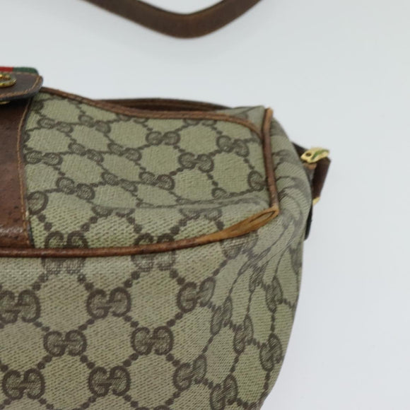 GUCCI GG Supreme Web Sherry Line Schoudertas PVC Leer Beige Goud Auth fm4588