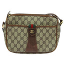 GUCCI GG Supreme Web Sherry Line Schoudertas PVC Leer Beige Goud Auth fm4588-13