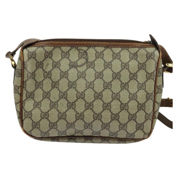 GUCCI GG Supreme Web Sherry Line Schoudertas PVC Leer Beige Goud Auth fm4588