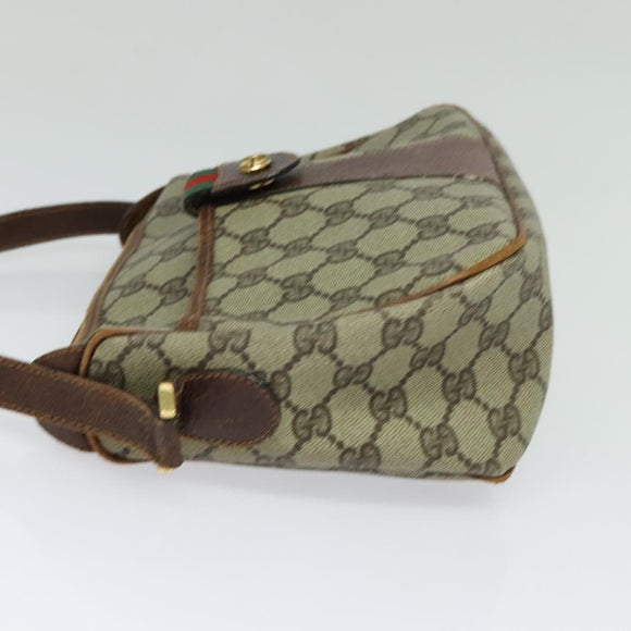 GUCCI GG Supreme Web Sherry Line Schoudertas PVC Leer Beige Goud Auth fm4588