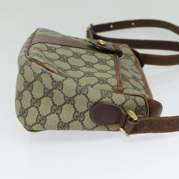 GUCCI GG Supreme Web Sherry Line Schoudertas PVC Leer Beige Goud Auth fm4588