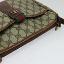 GUCCI GG Supreme Web Sherry Line Schoudertas PVC Leer Beige Goud Auth fm4588-6